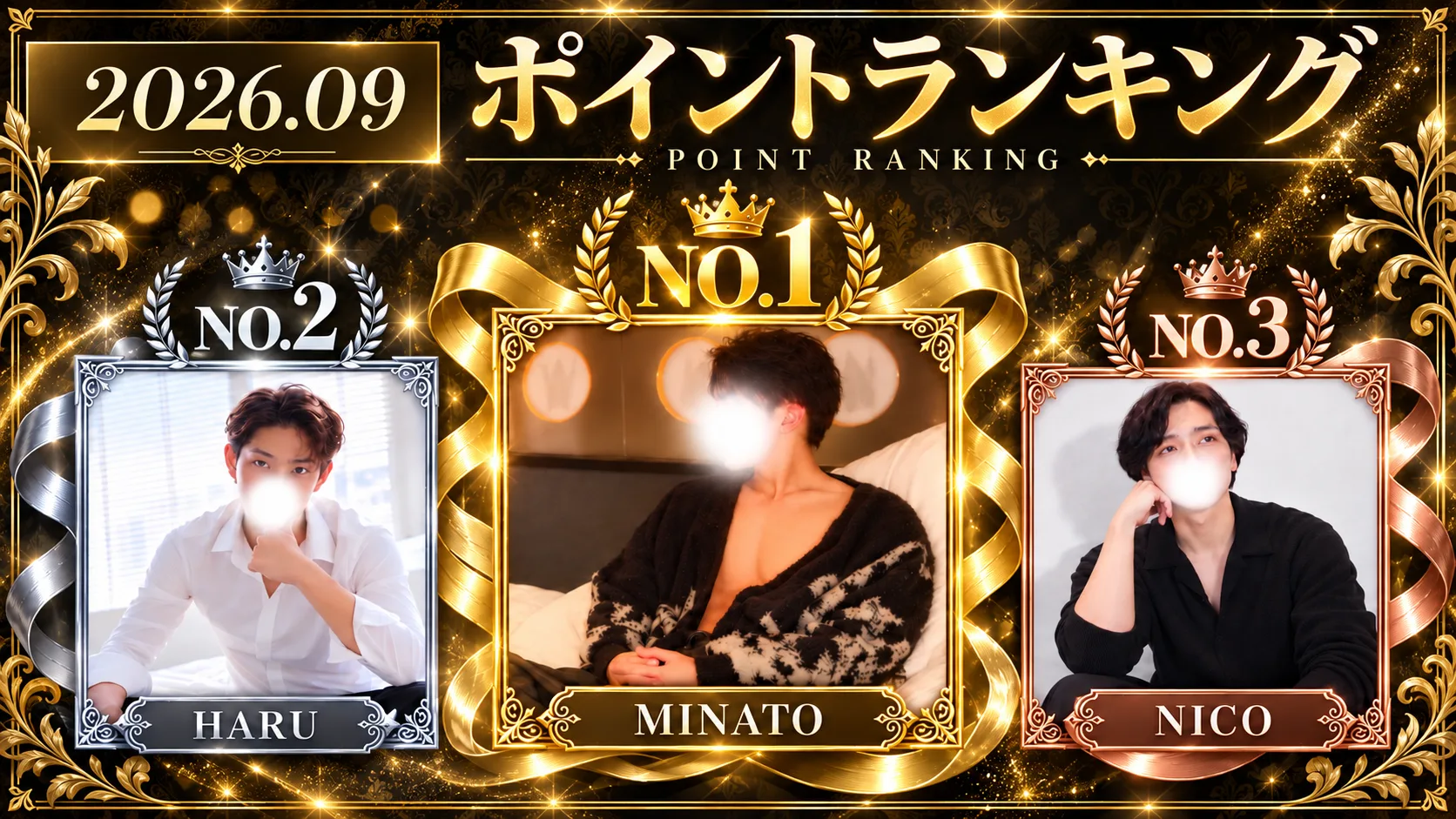 2026年9月 ポイントランキング No.1 MINATO／No.2 HARU／No.3 NICO